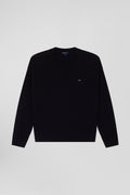 Pull col V en laine et coton noir coupe Relaxed