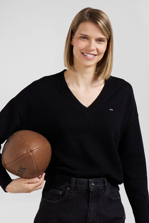 Relax black wool and cotton V-neck jumper - Image 3