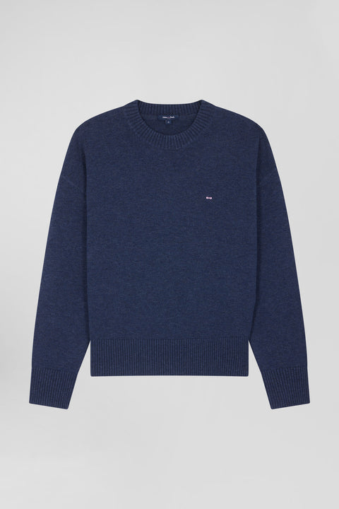 Pull col rond en laine et coton bleu marine coupe Relaxed - Image 2