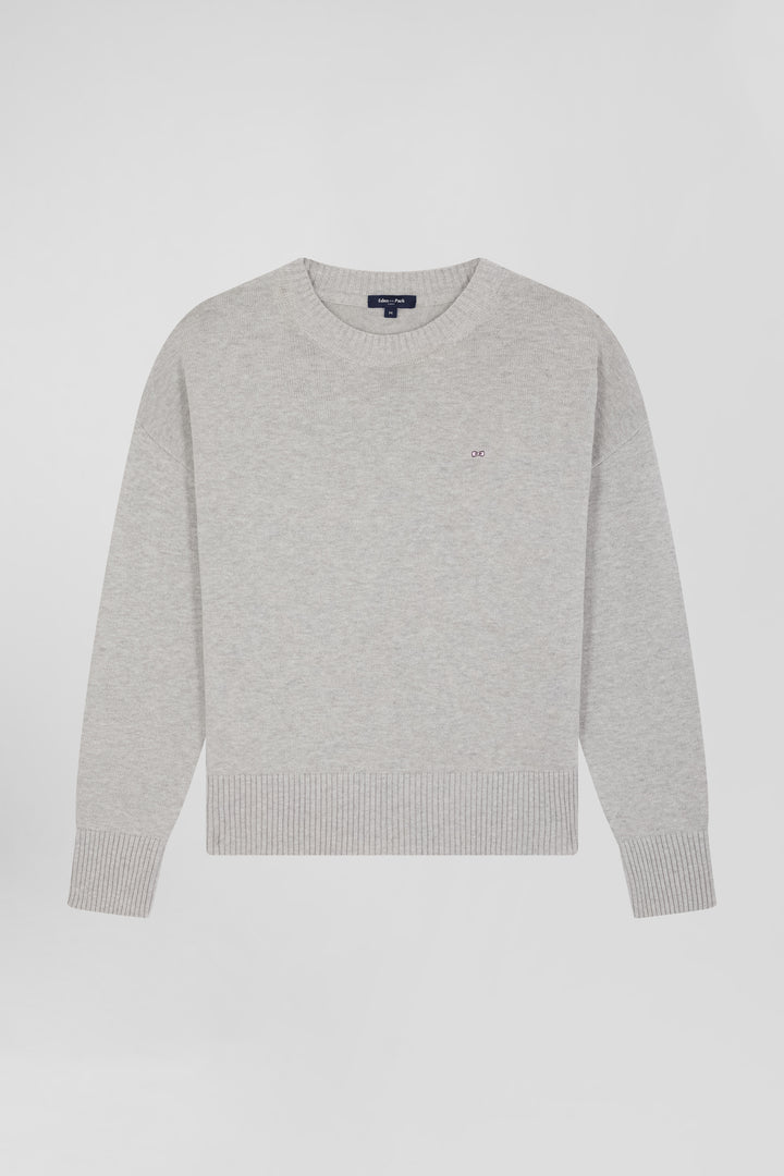 Pull col rond en laine et coton gris clair coupe Relaxed