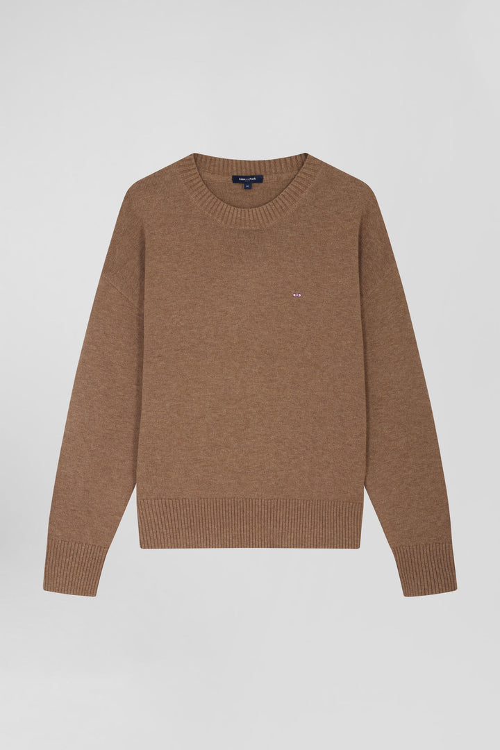 Pull col rond en laine et coton marron coupe Relaxed