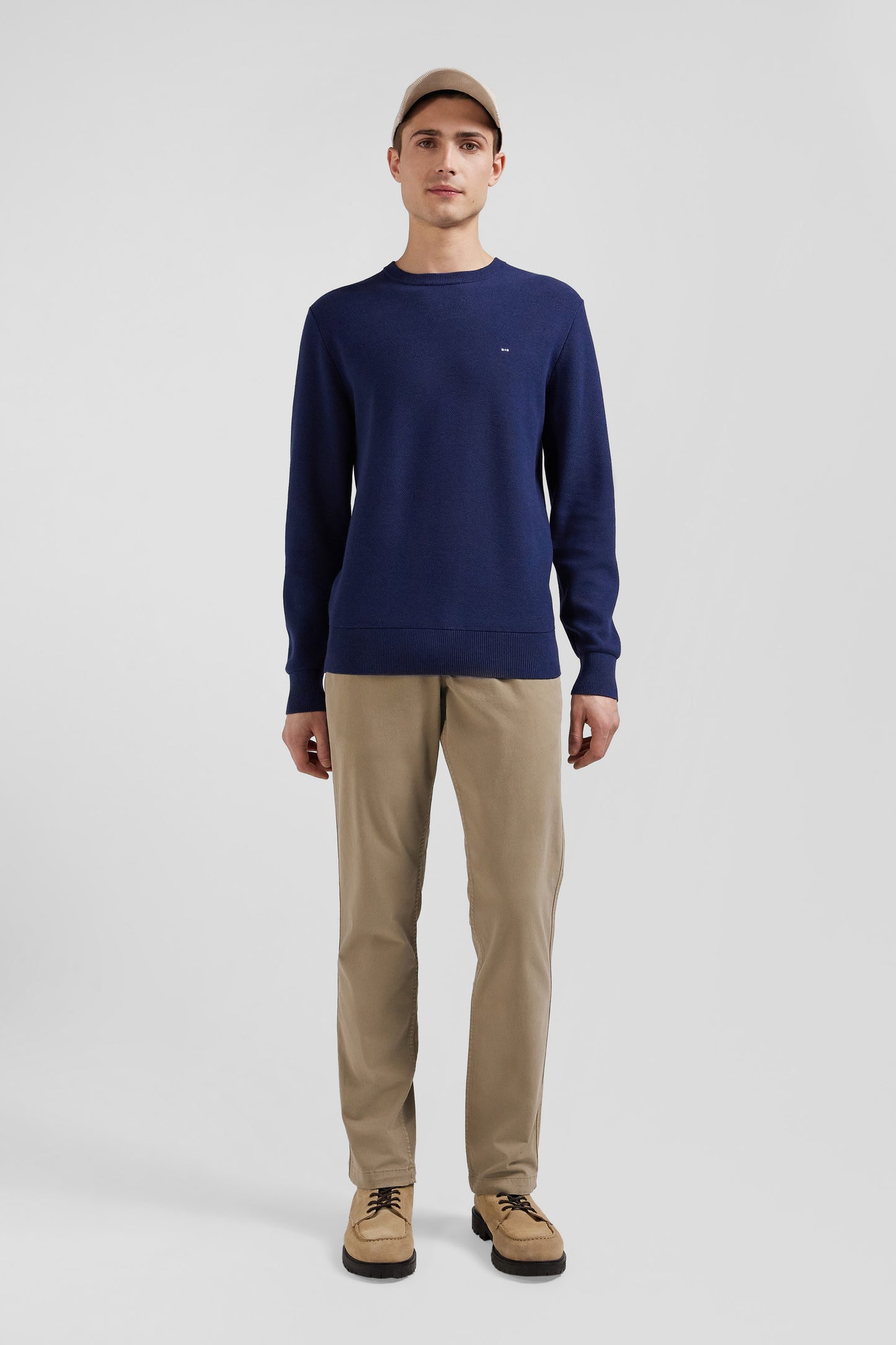 Regular dark blue cotton crew neck jumper