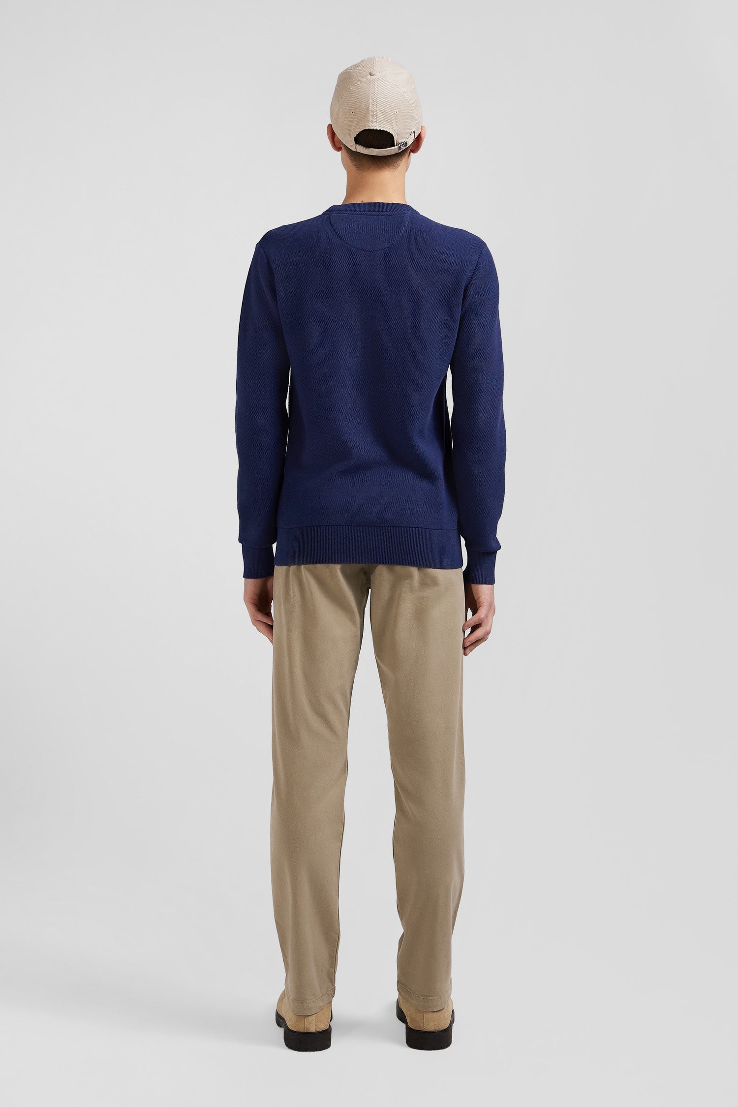 Regular dark blue cotton crew neck jumper