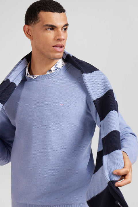 Regular sky blue cotton crew neck jumper - Image 3