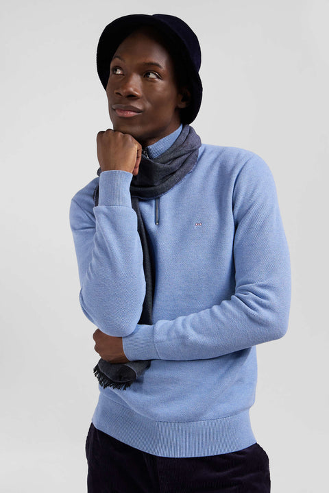 Regular sky blue cotton semi-zipped jumper - Image 3