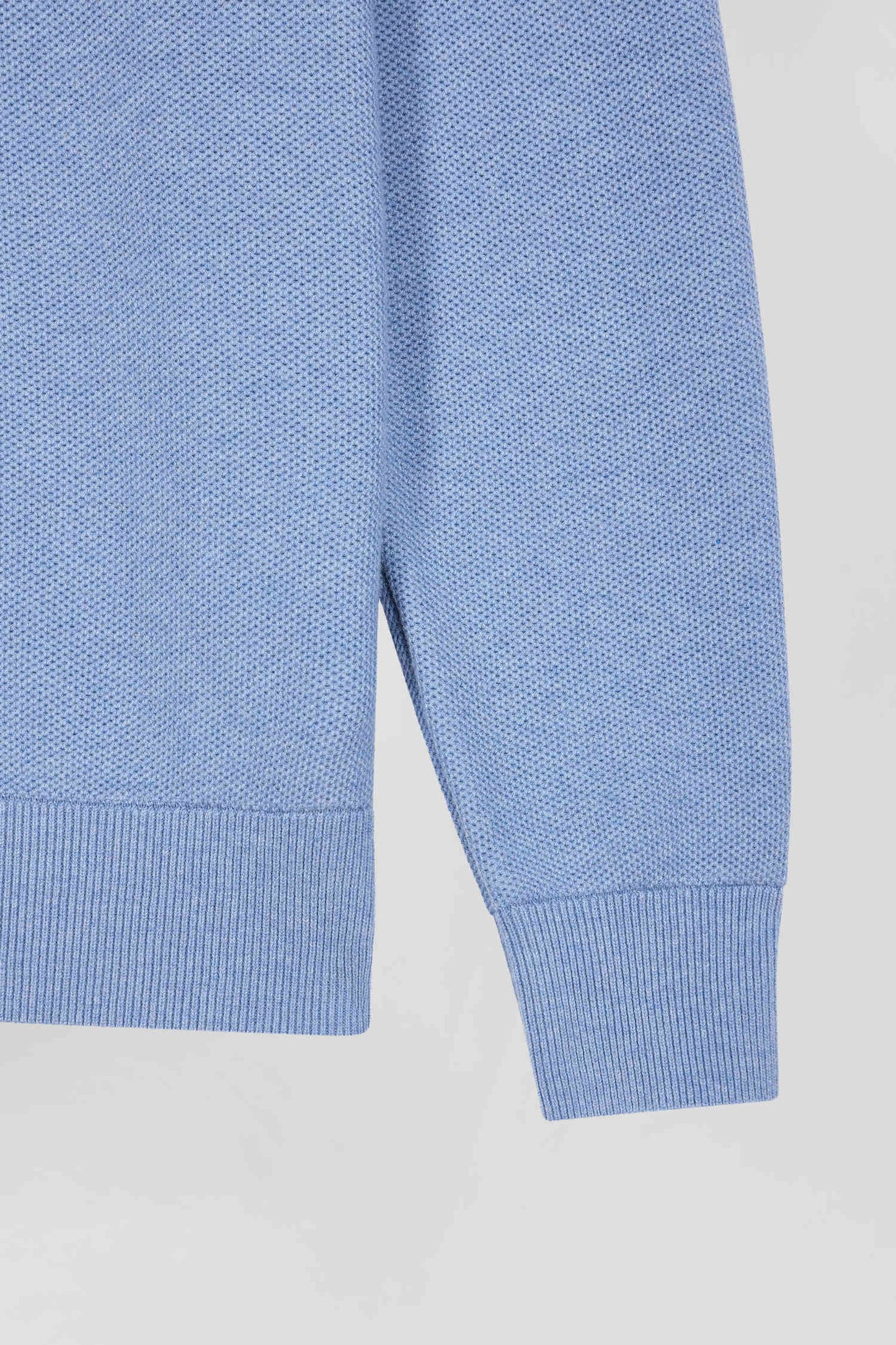 Regular sky blue cotton semi-zipped jumper