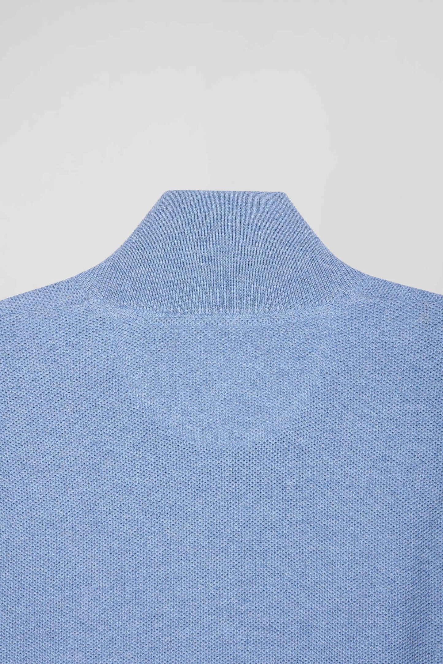 Regular sky blue cotton semi-zipped jumper