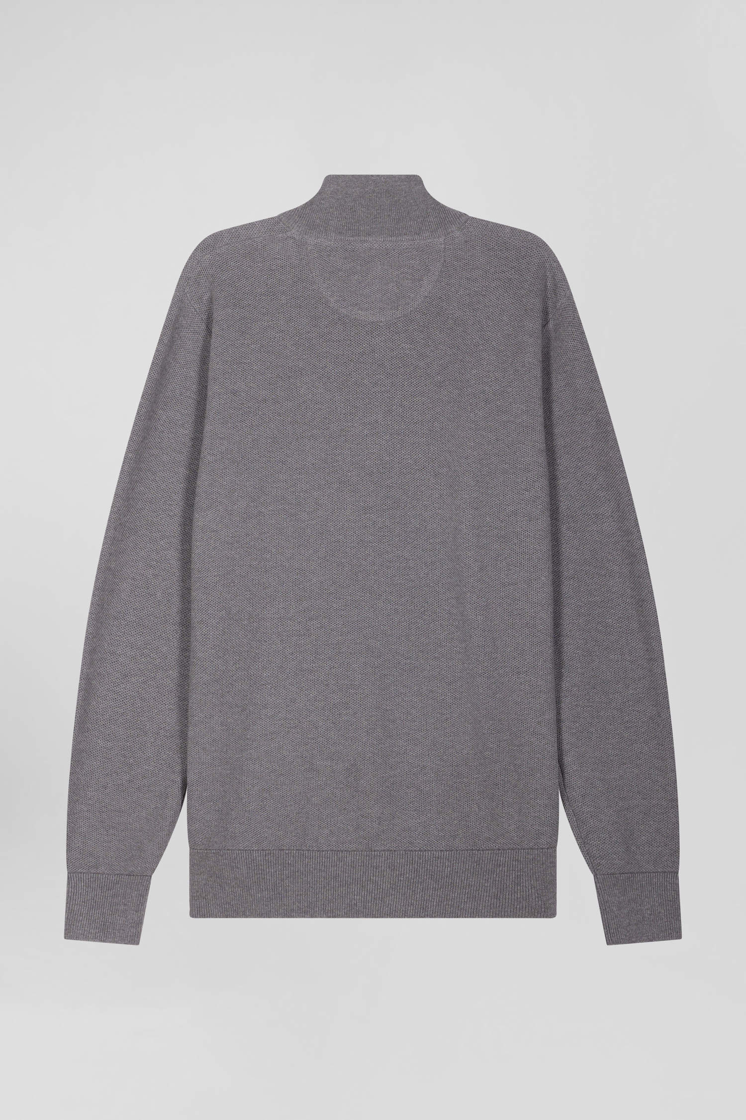 Pull col camionneur zippé uni en coton gris coupe Regular