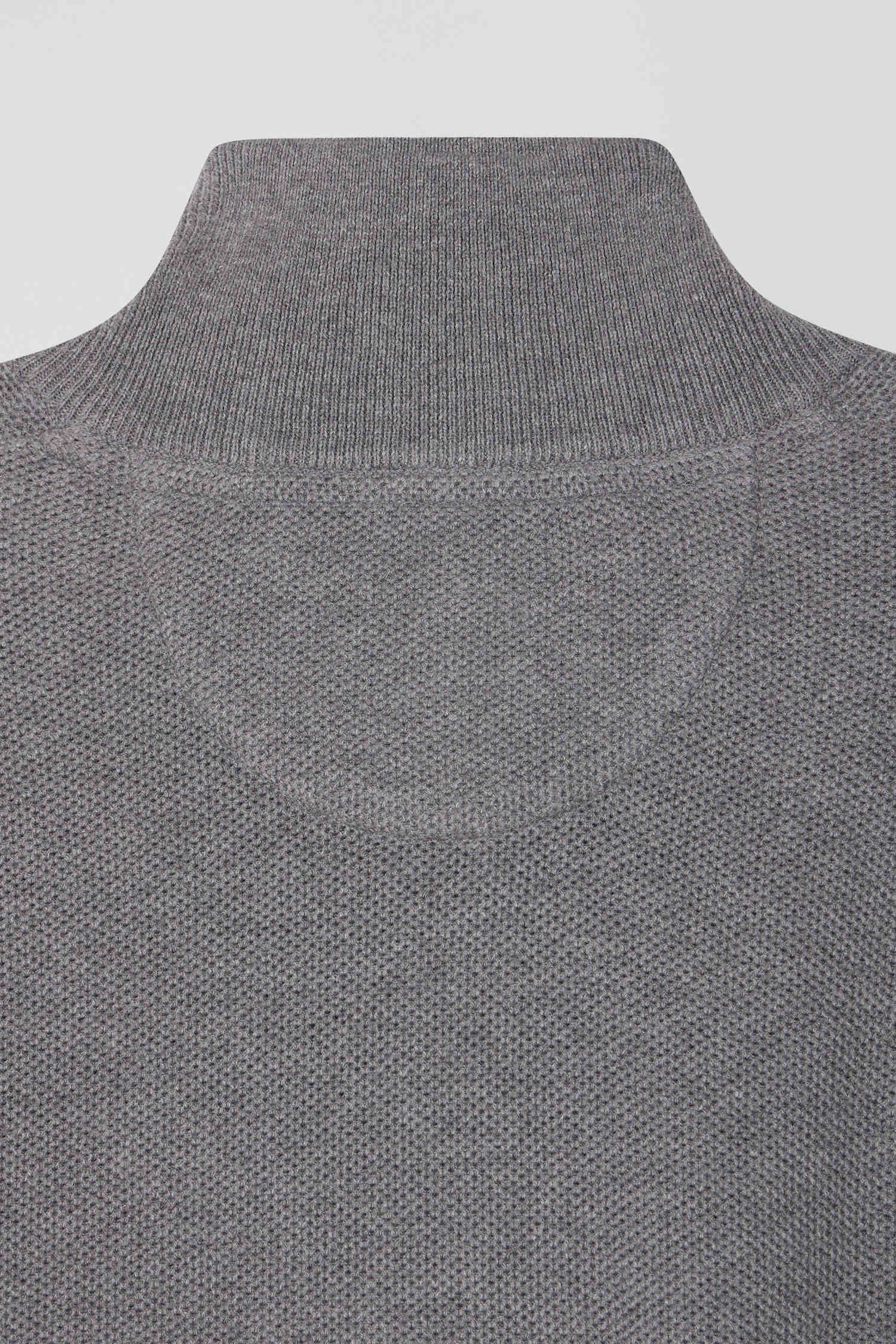 Pull col camionneur zippé uni en coton gris coupe Regular