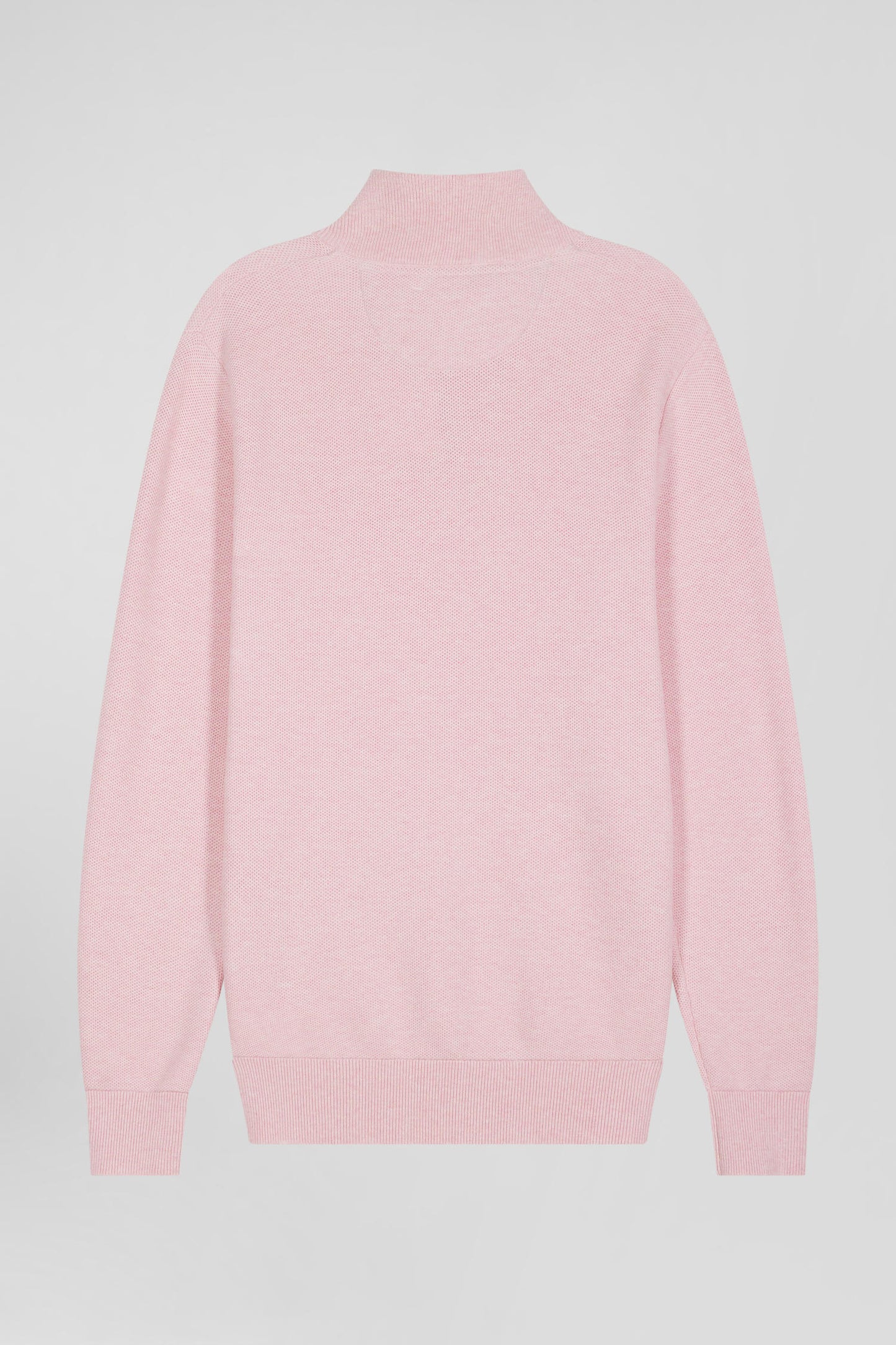 Pull col camionneur zippé uni en coton rose coupe Regular