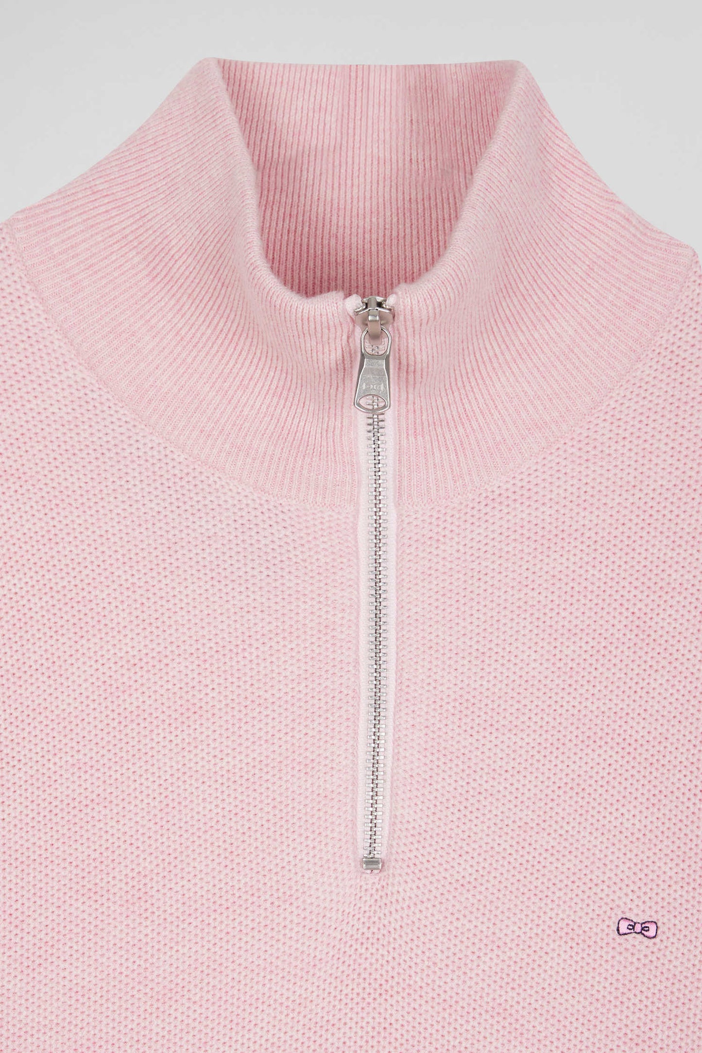 Pull col camionneur zippé uni en coton rose coupe Regular