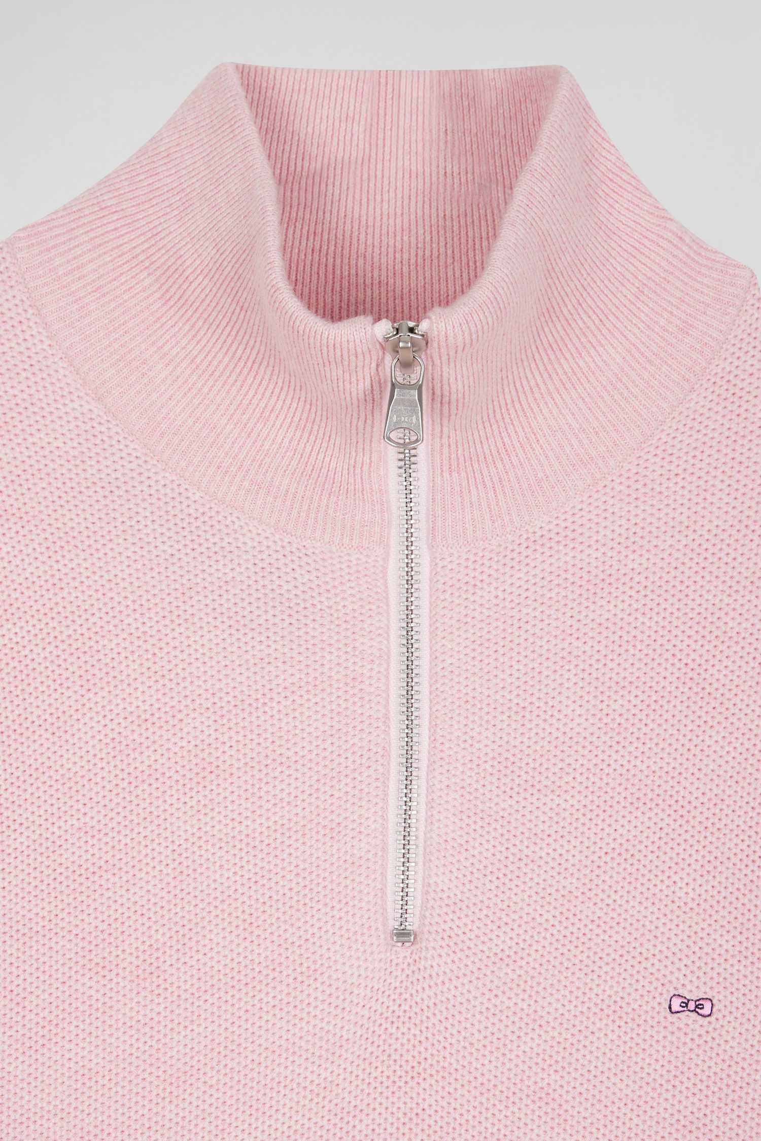 Pull col camionneur zippé uni en coton rose coupe Regular