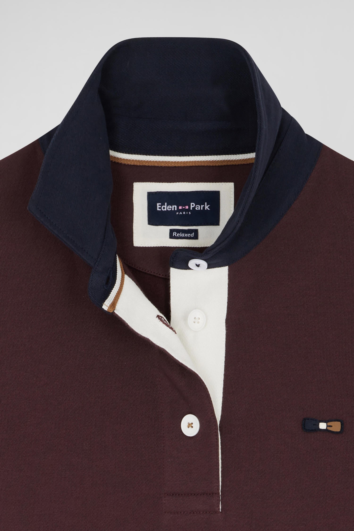 Relaxed burgundy cotton sweatshirt with rugby shirt collar