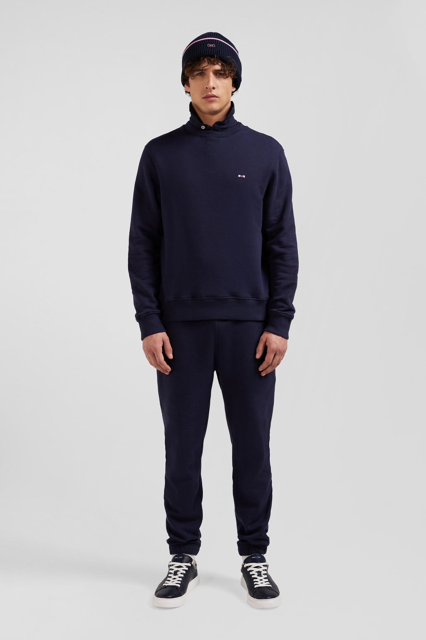 Regular navy brushed cotton fleece sweatshirt