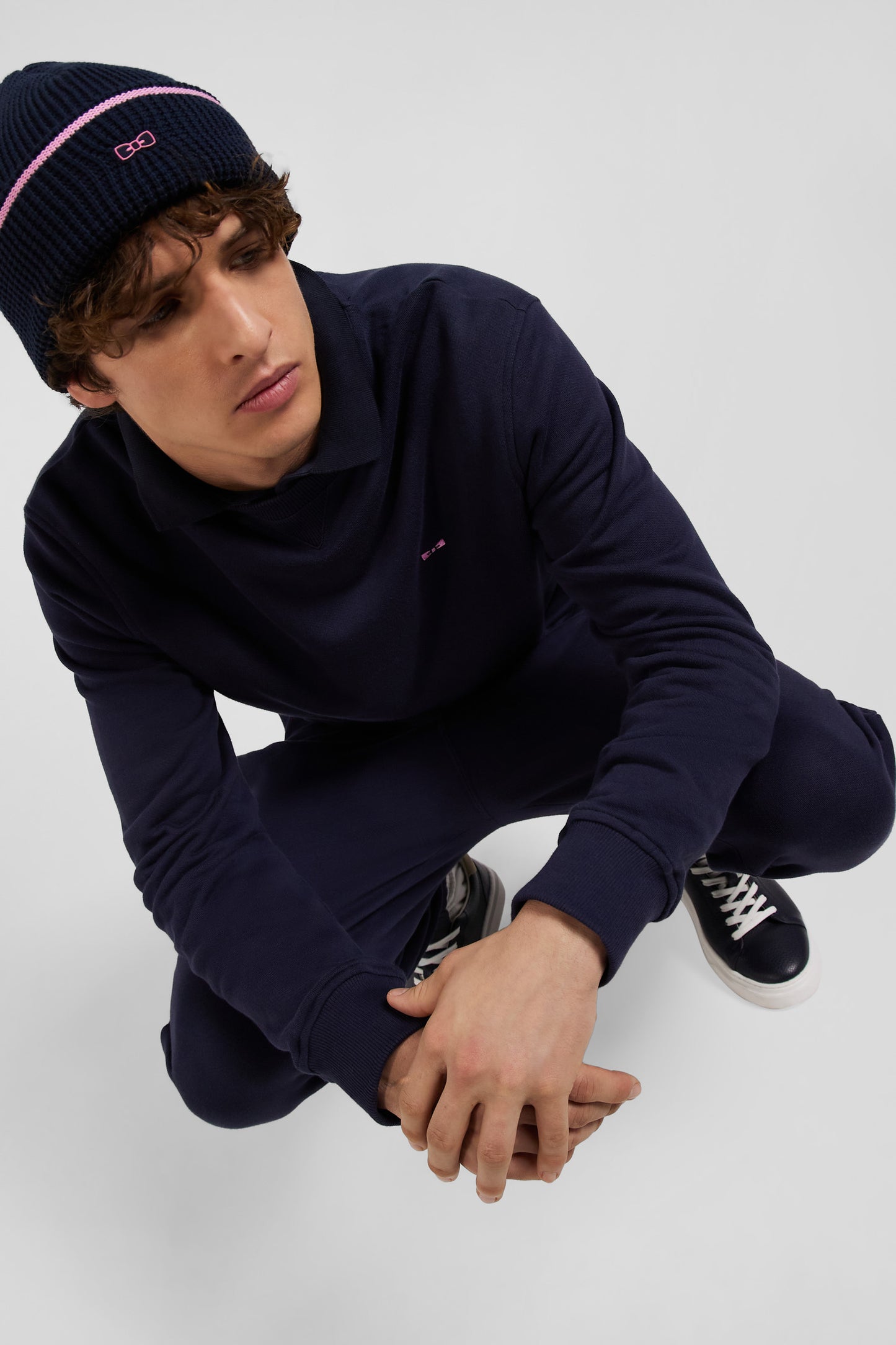 Regular navy brushed cotton fleece sweatshirt