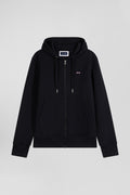 Sweatshirt zippé à capuche en molleton coton noir coupe Regular