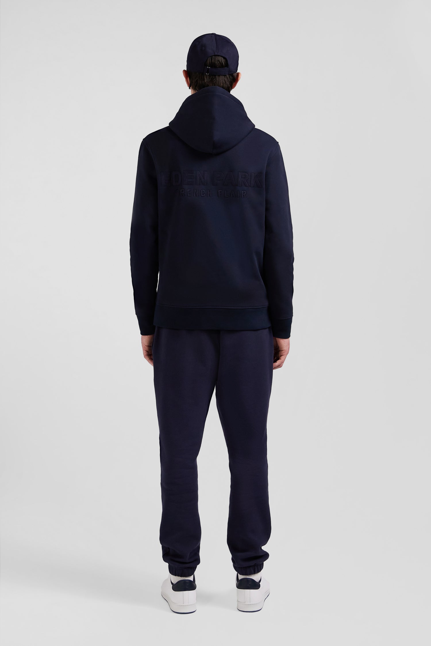 Regular navy brushed cotton fleece hoodie with Eden Park embroidery