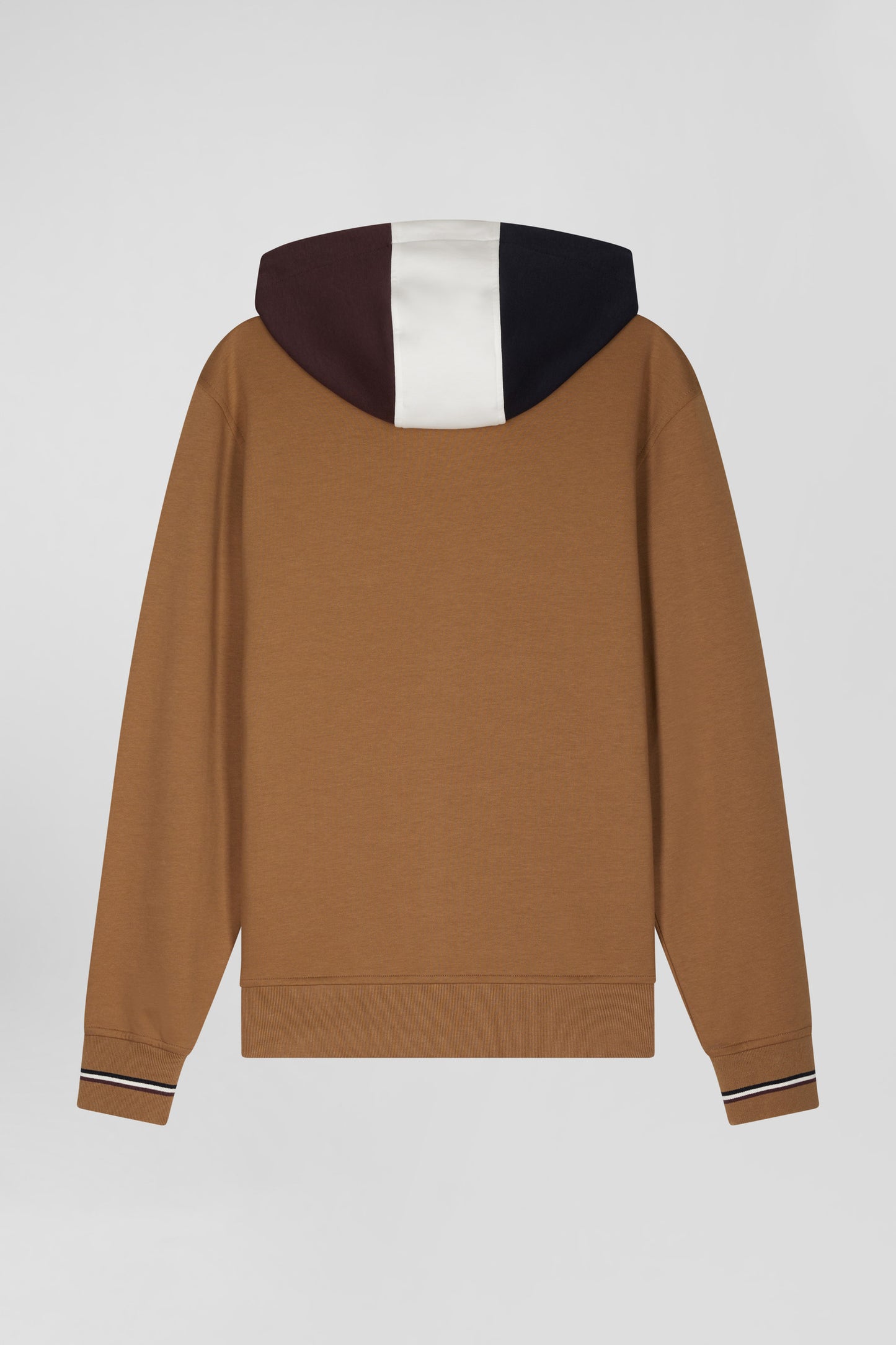 Sweatshirt zippé bimatière à parmenture matelassée noisette et marine coupe Regular
