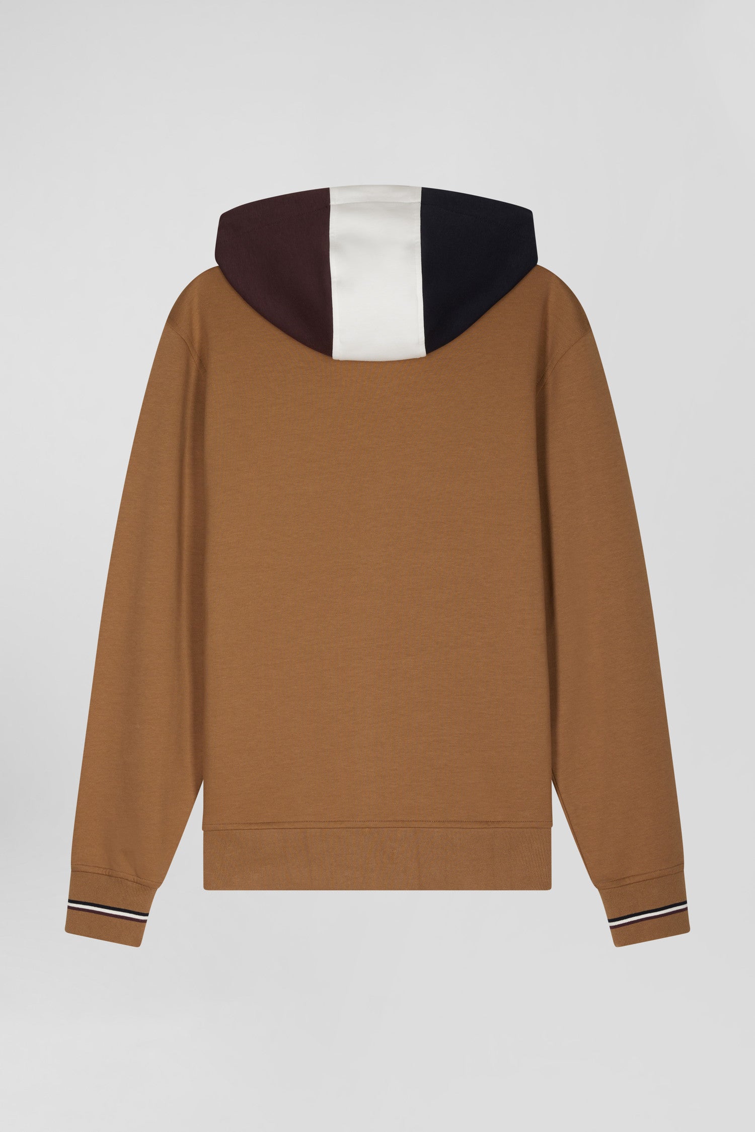 Regular camel zipped bi-material sweatshirt with padded front