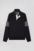 Relaxed black cotton sweatshirt with rugby shirt collar