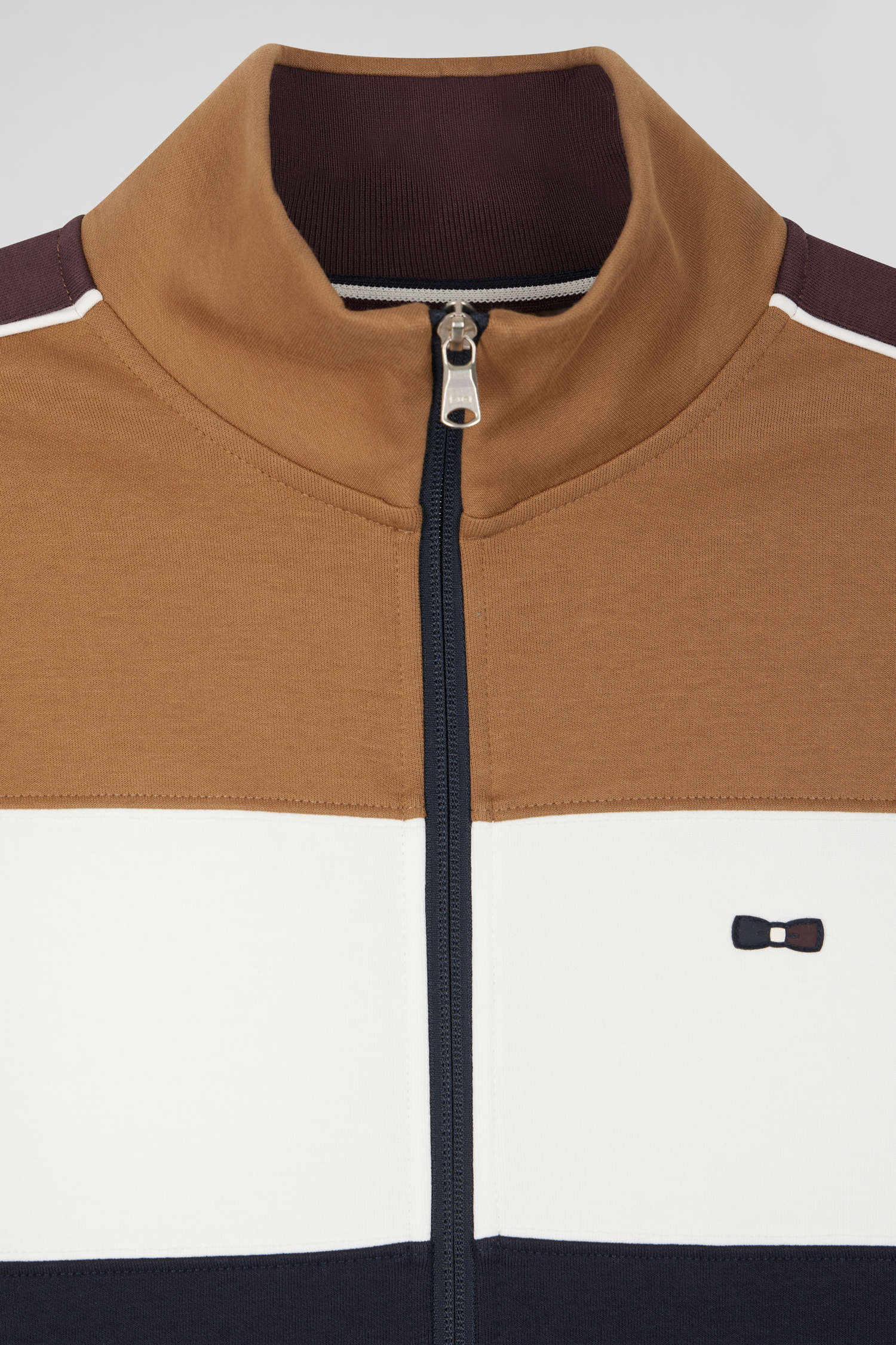 Regular camel colorblock zipped cotton blend sweatshirt