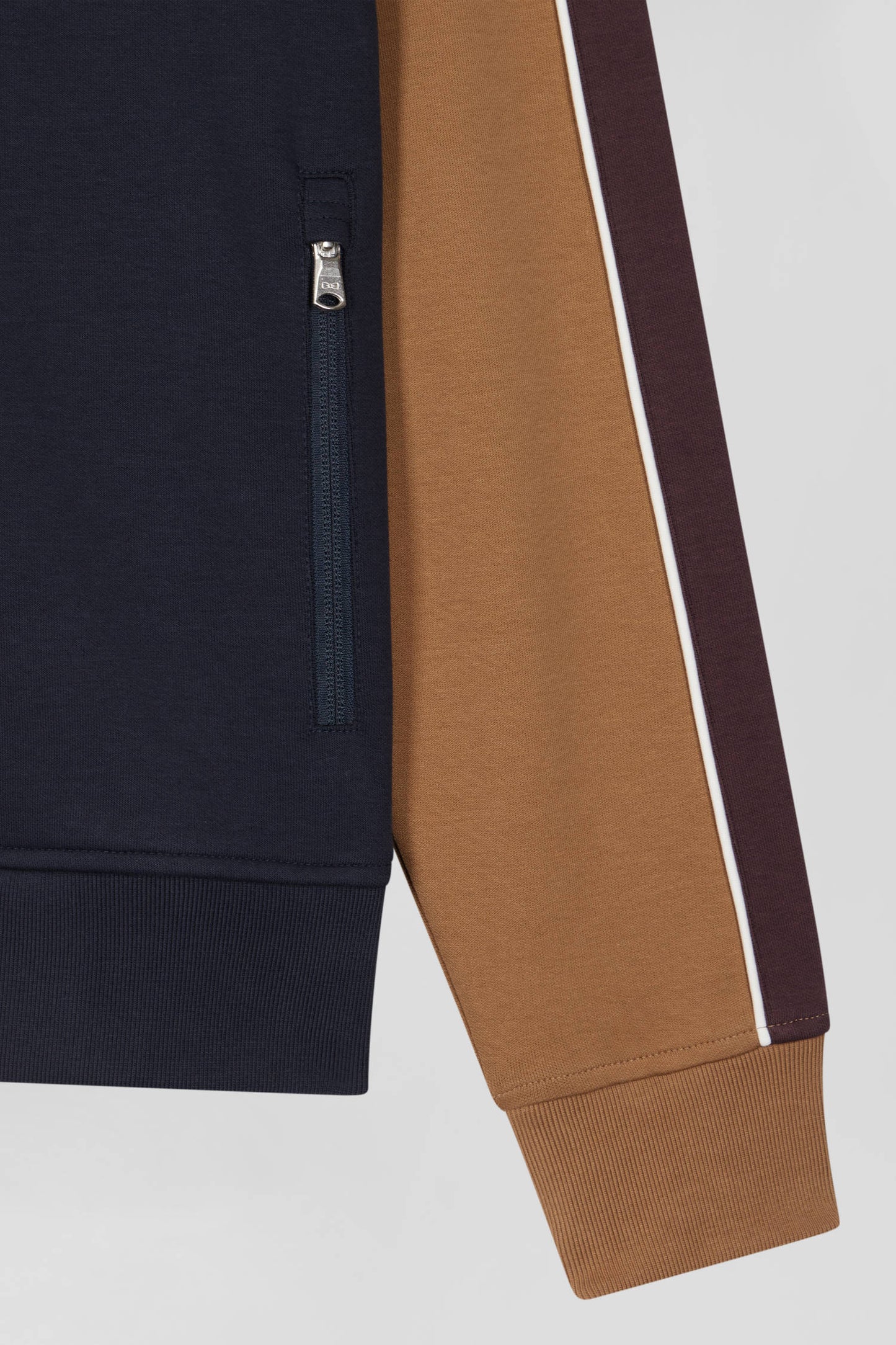 Regular camel colorblock zipped cotton blend sweatshirt