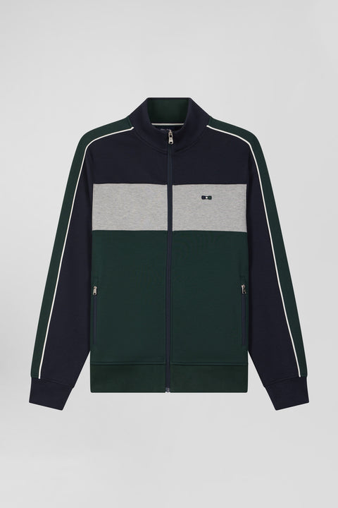 Sweatshirt zippé colorblock en coton mélangé vert coupe Regular - Image 2