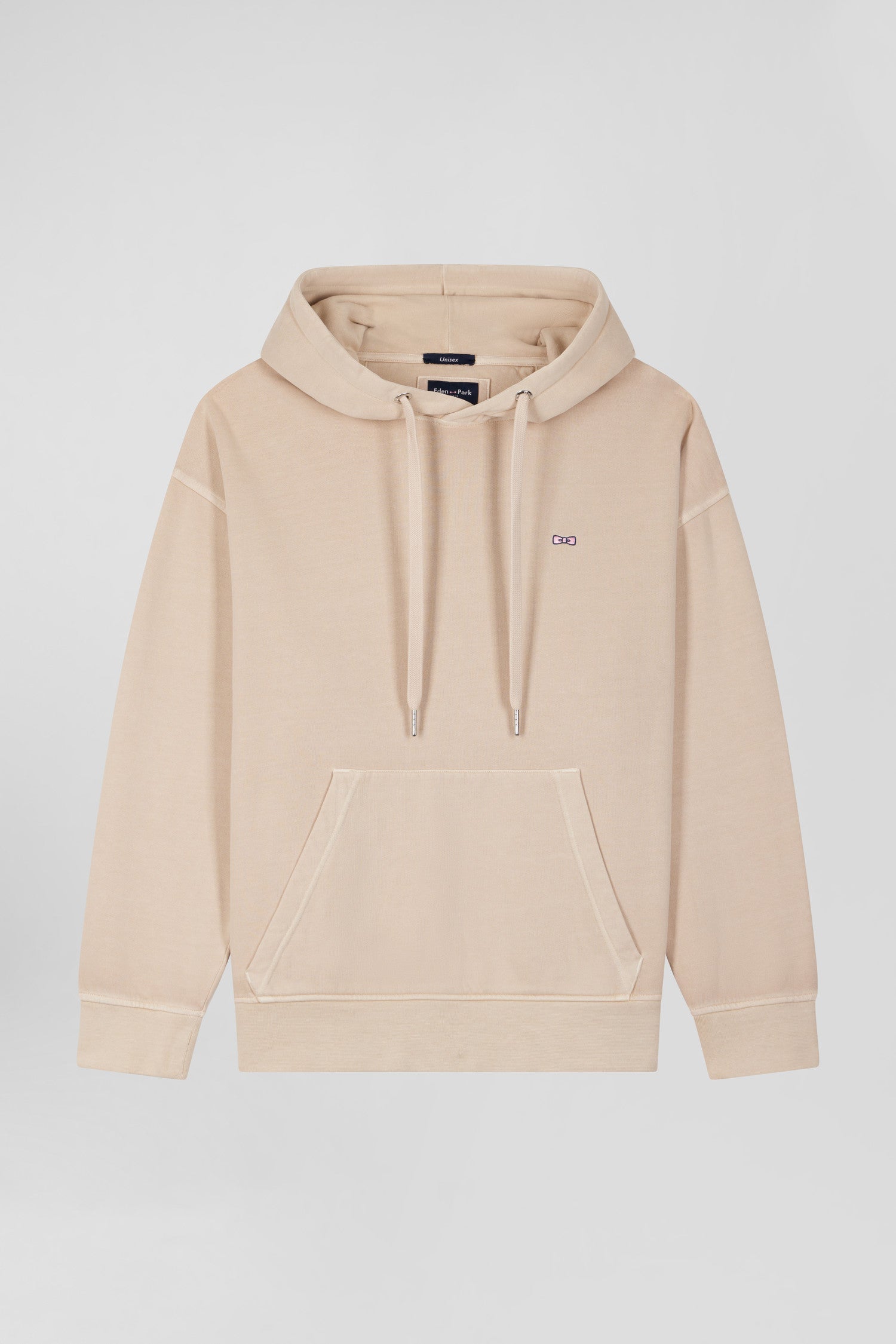 Sweatshirt à capuche unisexe en molleton coton beige surteint coupe Oversized