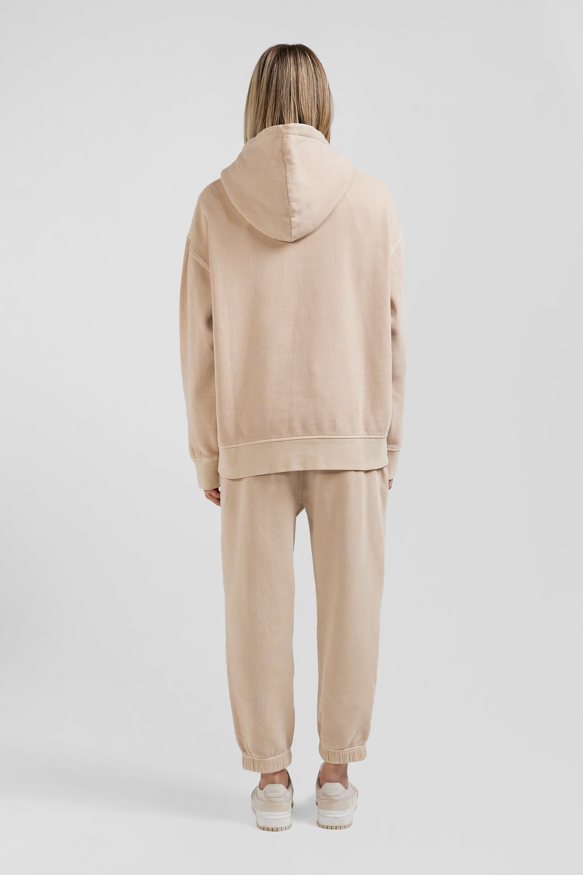 Sweatshirt à capuche unisexe en molleton coton beige surteint coupe Oversized