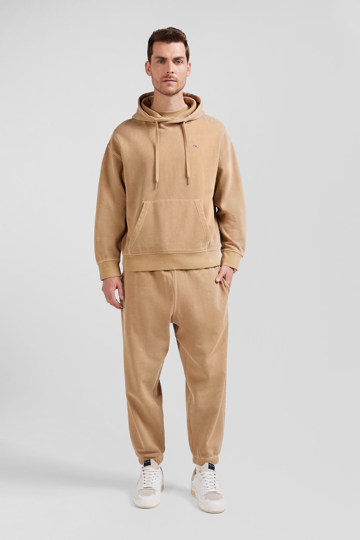 Oversize brown unisex dyed cotton fleece hoodie