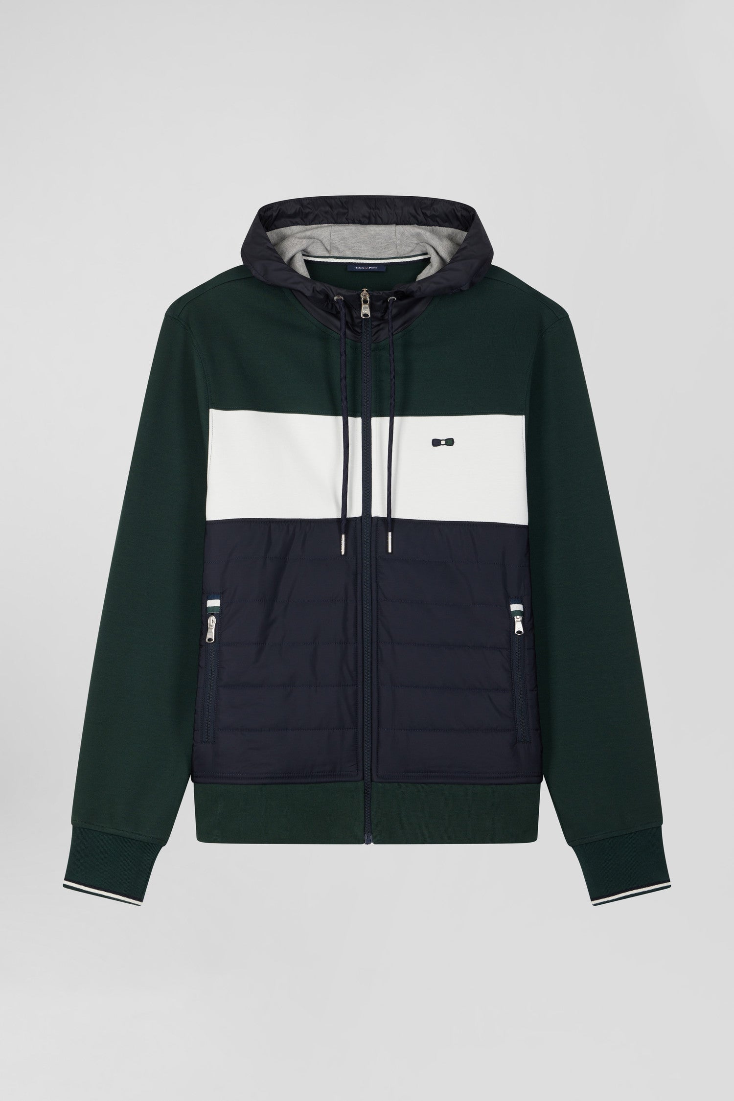 Regular green cotton blend hoodie with padded front