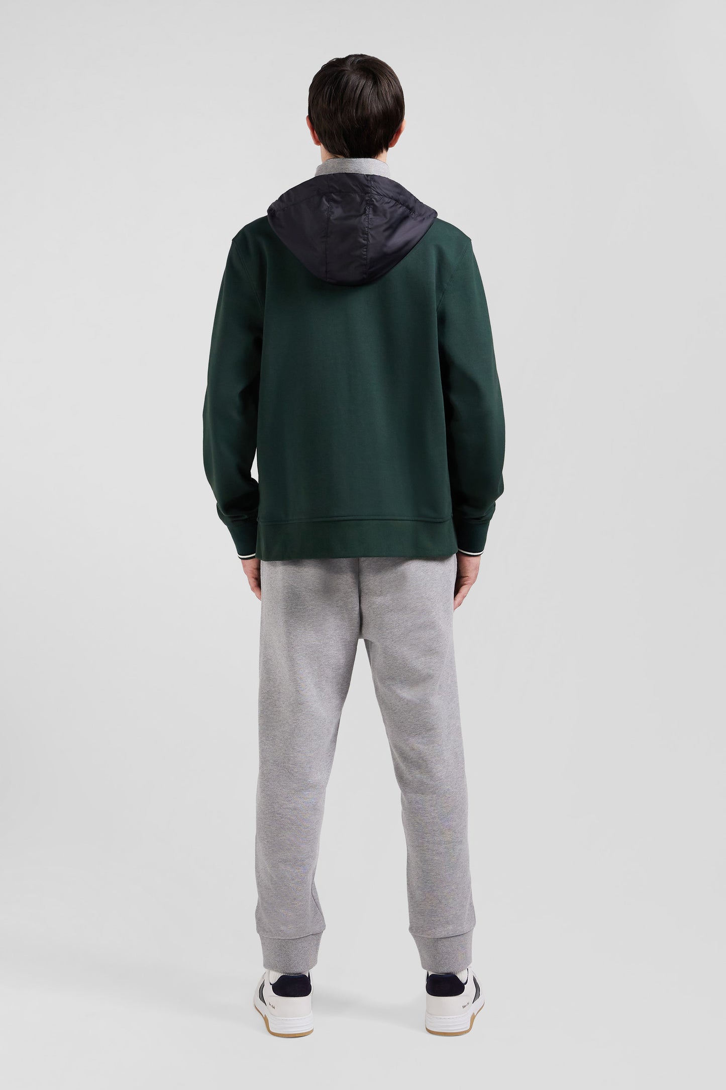 Regular green cotton blend hoodie with padded front