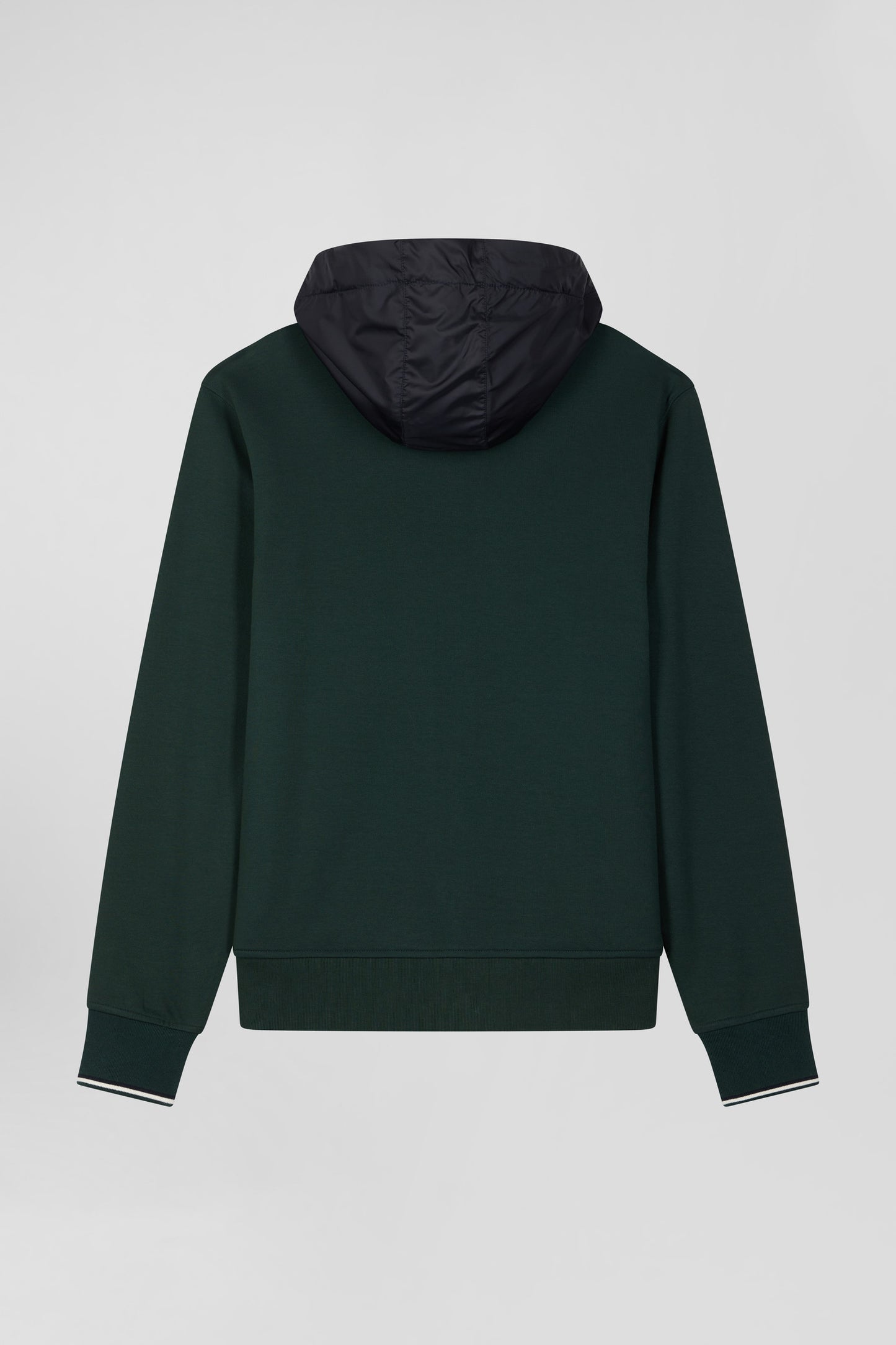 Regular green cotton blend hoodie with padded front