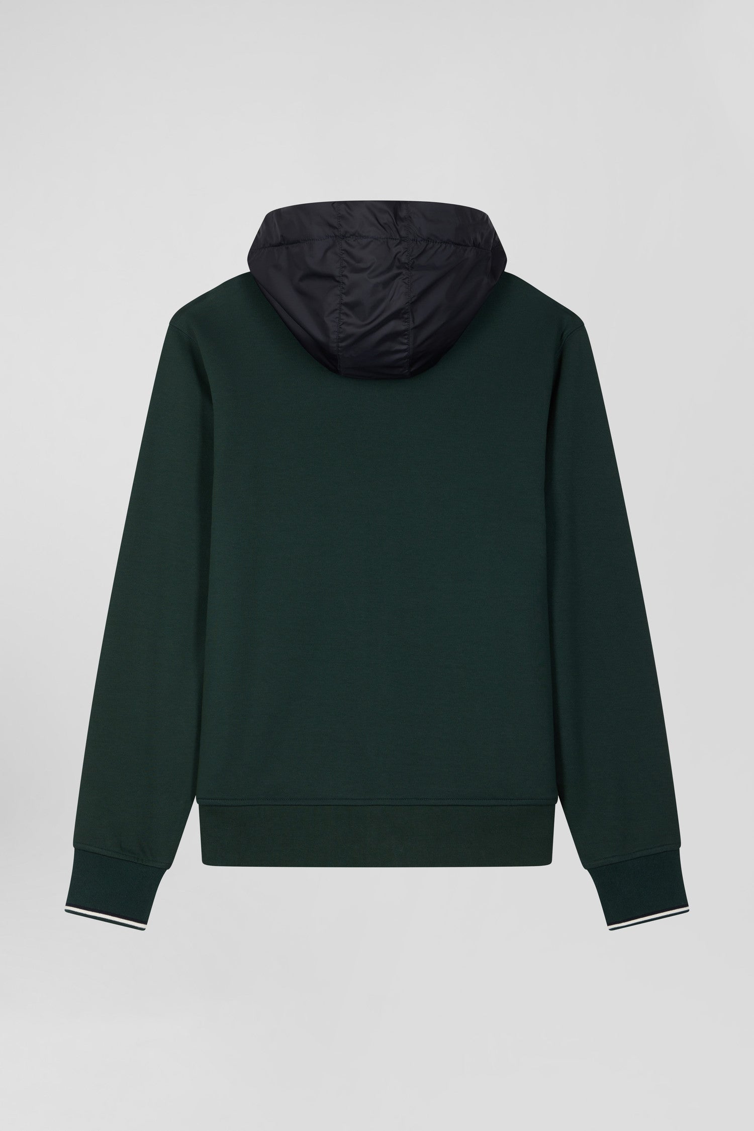 Regular green cotton blend hoodie with padded front