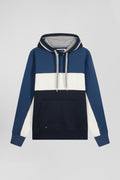 Sweatshirt à capuche tricolore en coton bleu foncé coupe Relaxed