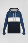 Sweatshirt à capuche tricolore en coton bleu foncé coupe Relaxed