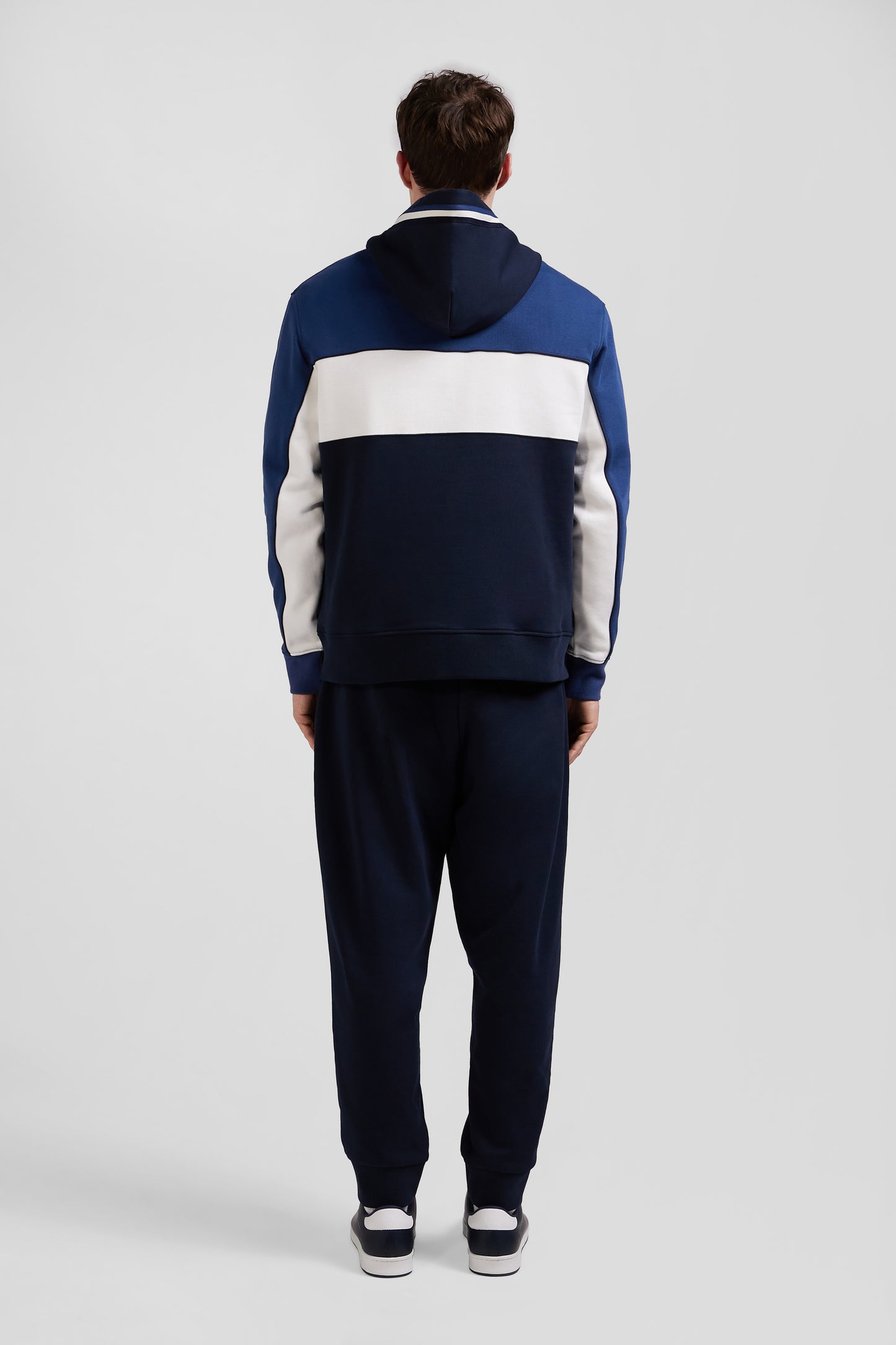 Sweatshirt à capuche tricolore en coton bleu foncé coupe Relaxed