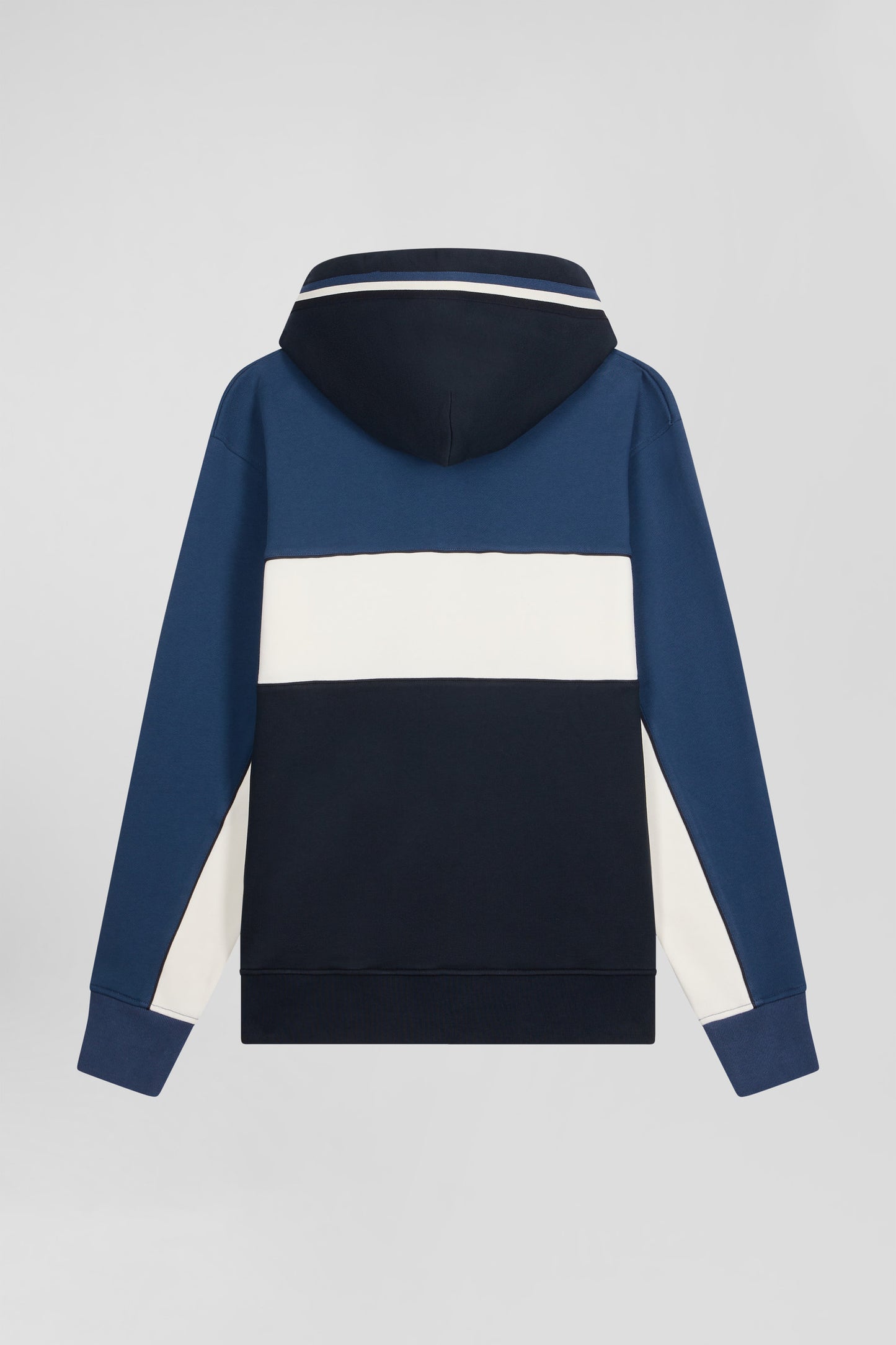 Sweatshirt à capuche tricolore en coton bleu foncé coupe Relaxed