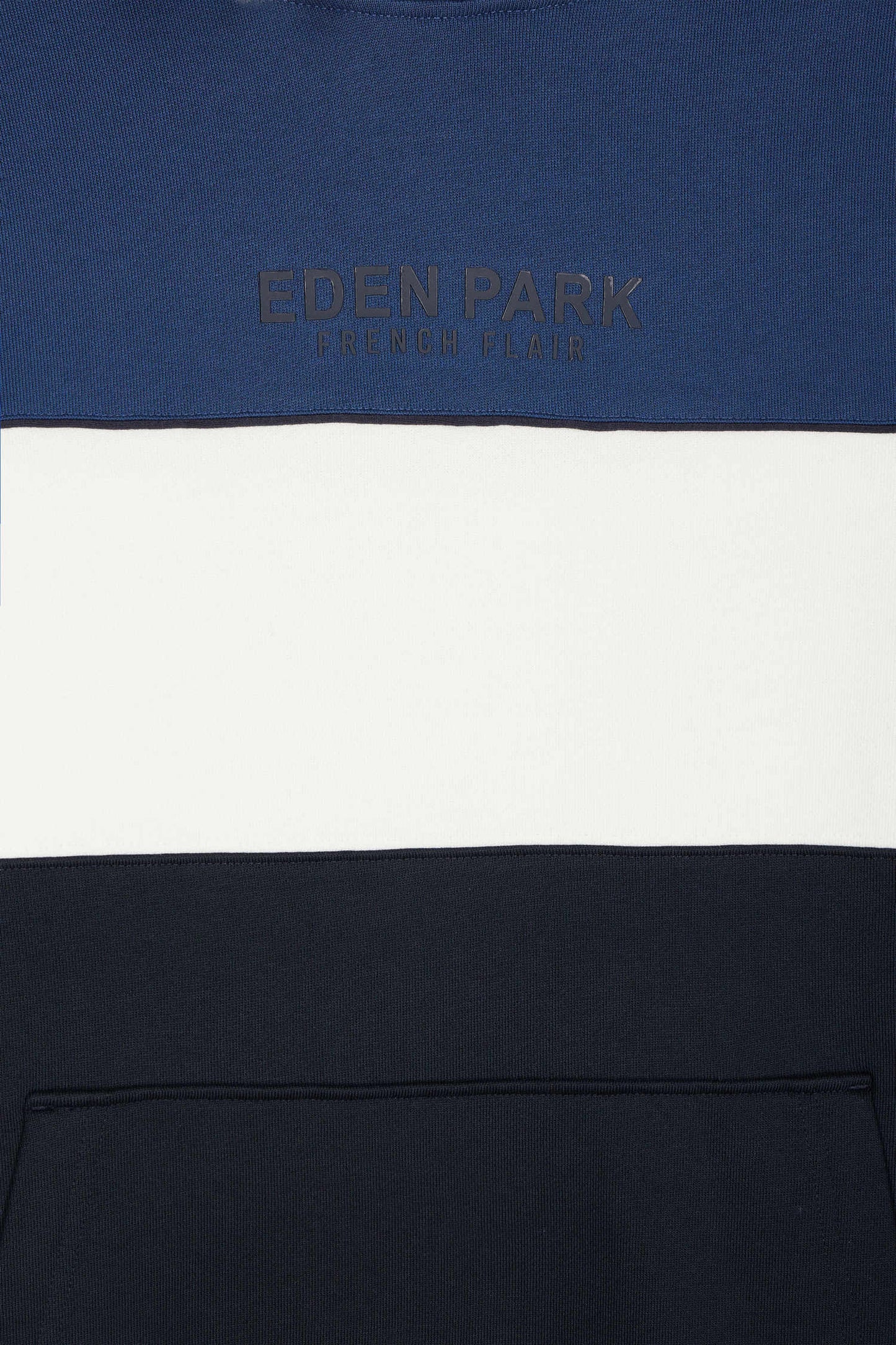 Sweatshirt à capuche tricolore en coton bleu foncé coupe Relaxed