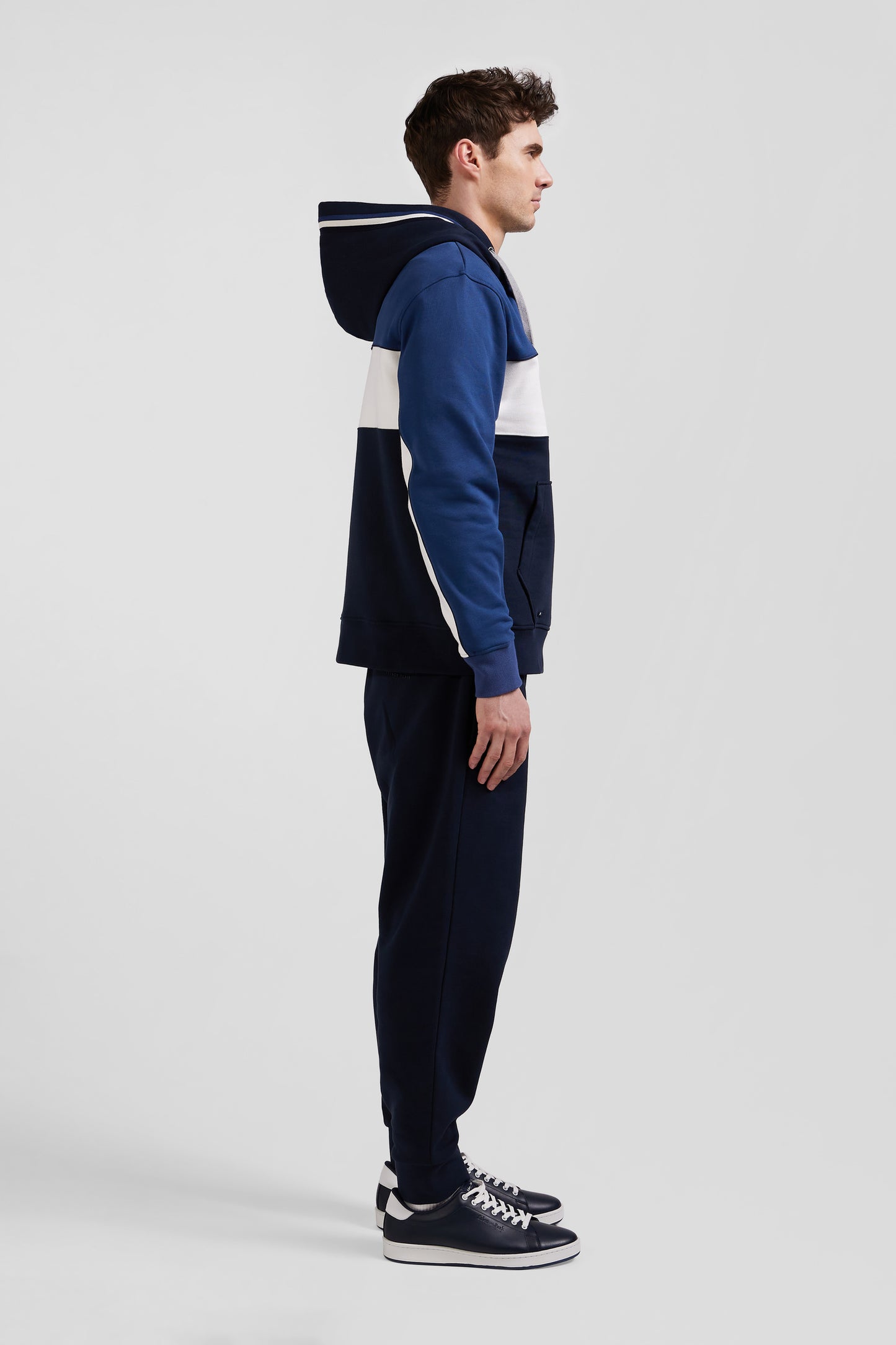 Sweatshirt à capuche tricolore en coton bleu foncé coupe Relaxed