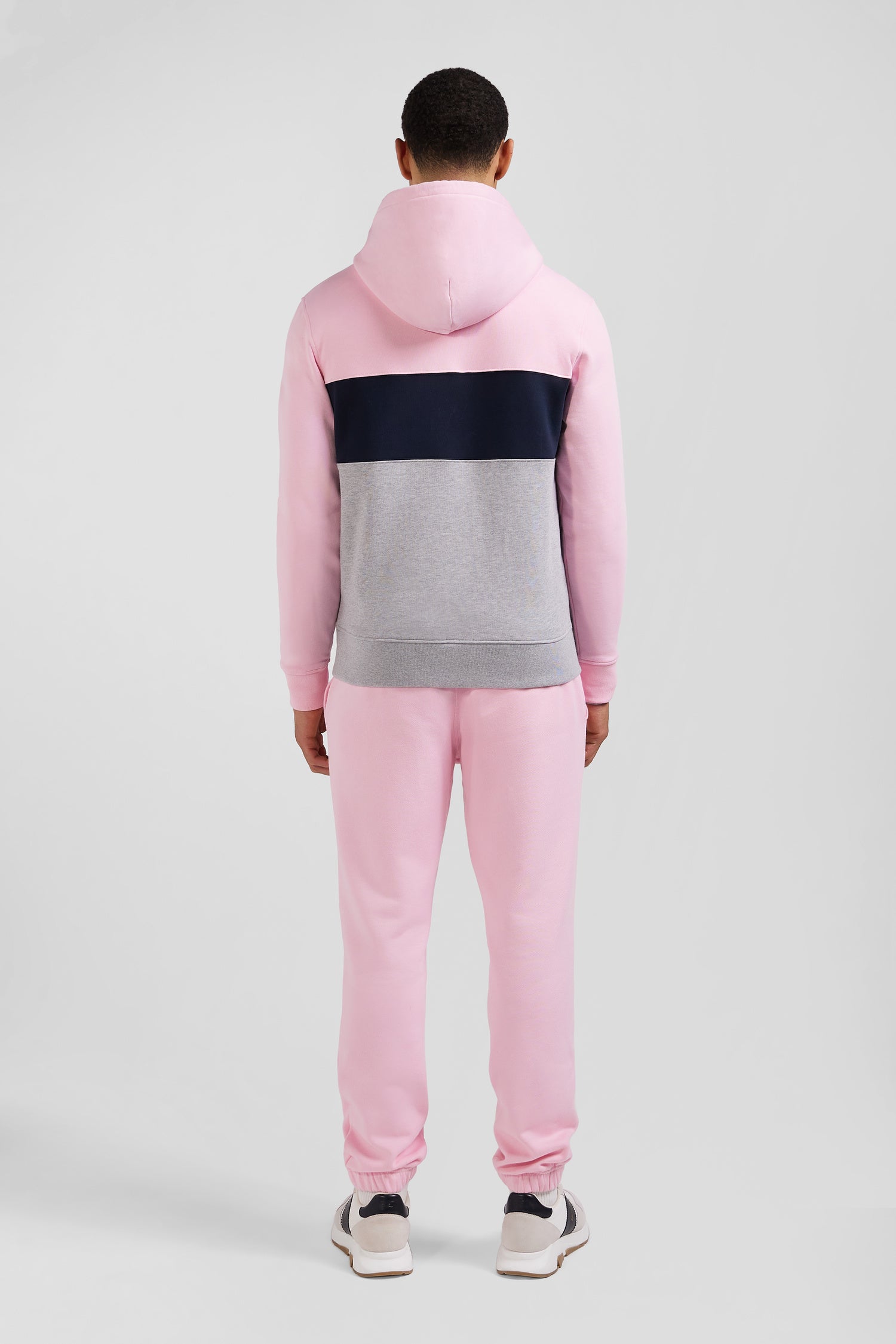 Sweatshirt à capuche zippé colorblock en coton rose coupe Regular