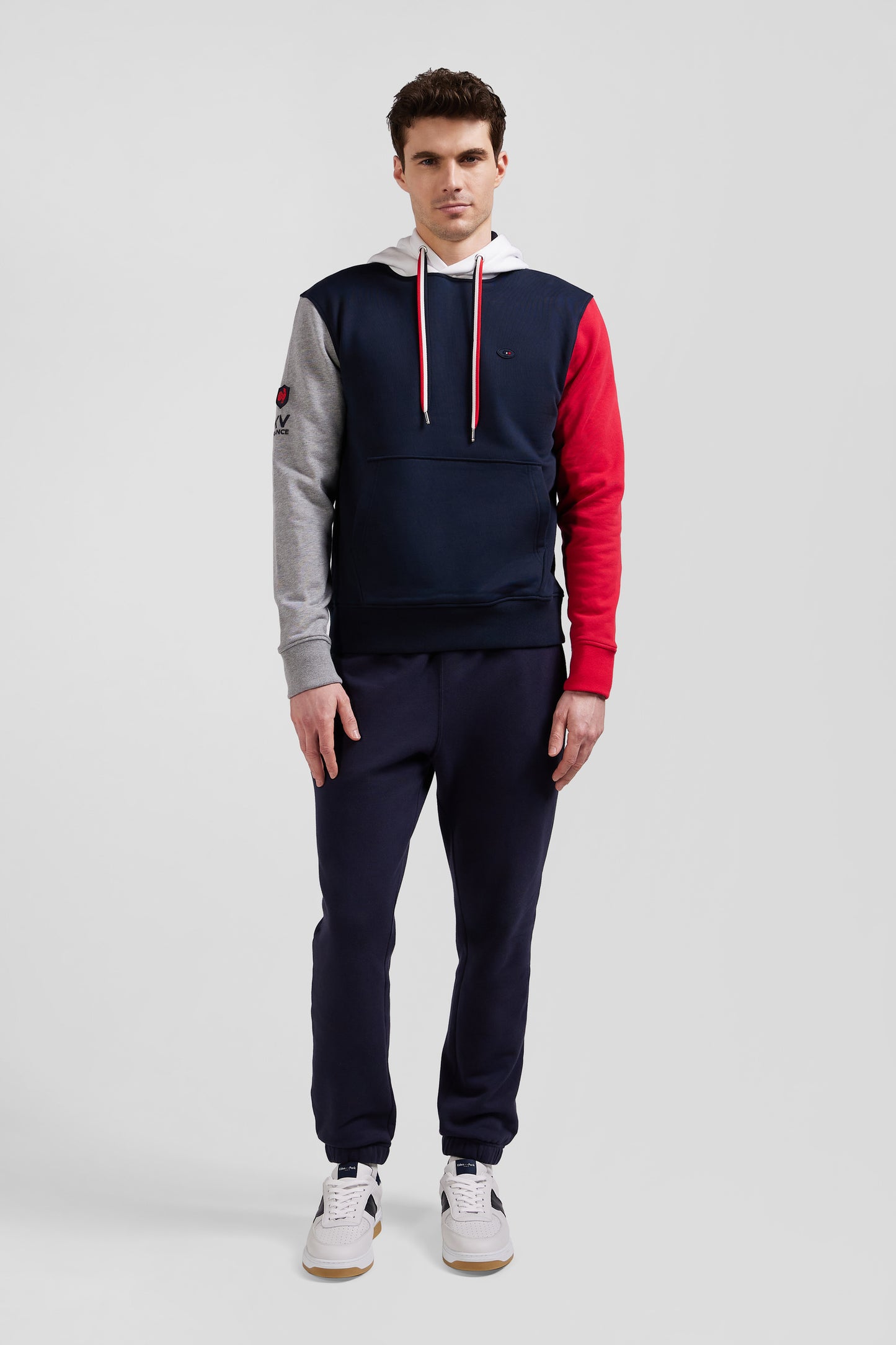 Regular navy colorblock XV de France cotton hoodie
