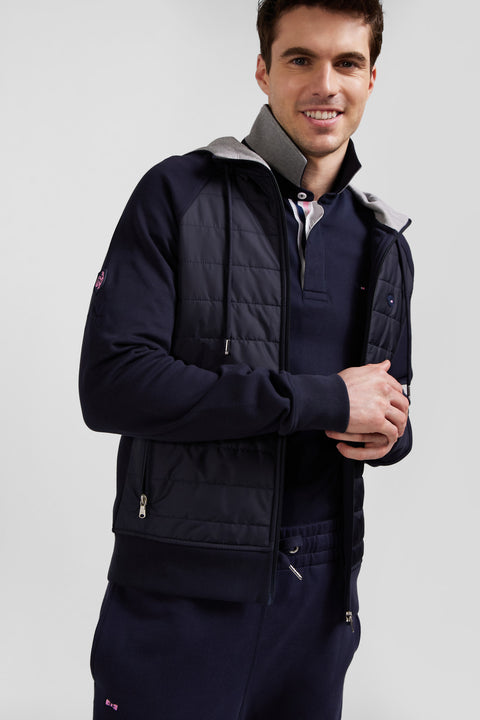XV de France zipped hooded sweatshirt in cotton blend with navy blue trim, regular fit - Image 3
