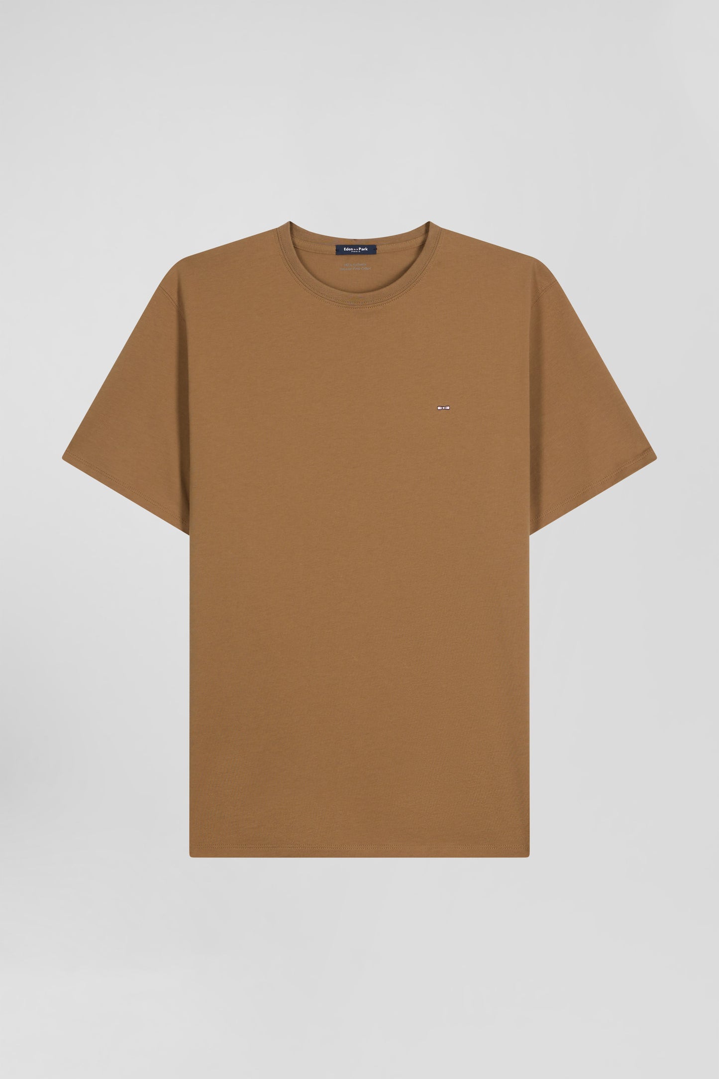 Short-sleeved T-shirt in plain hazelnut Pima cotton, regular fit