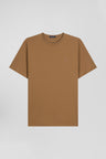 T-shirt manches courtes en coton Pima uni noisette coupe Regular