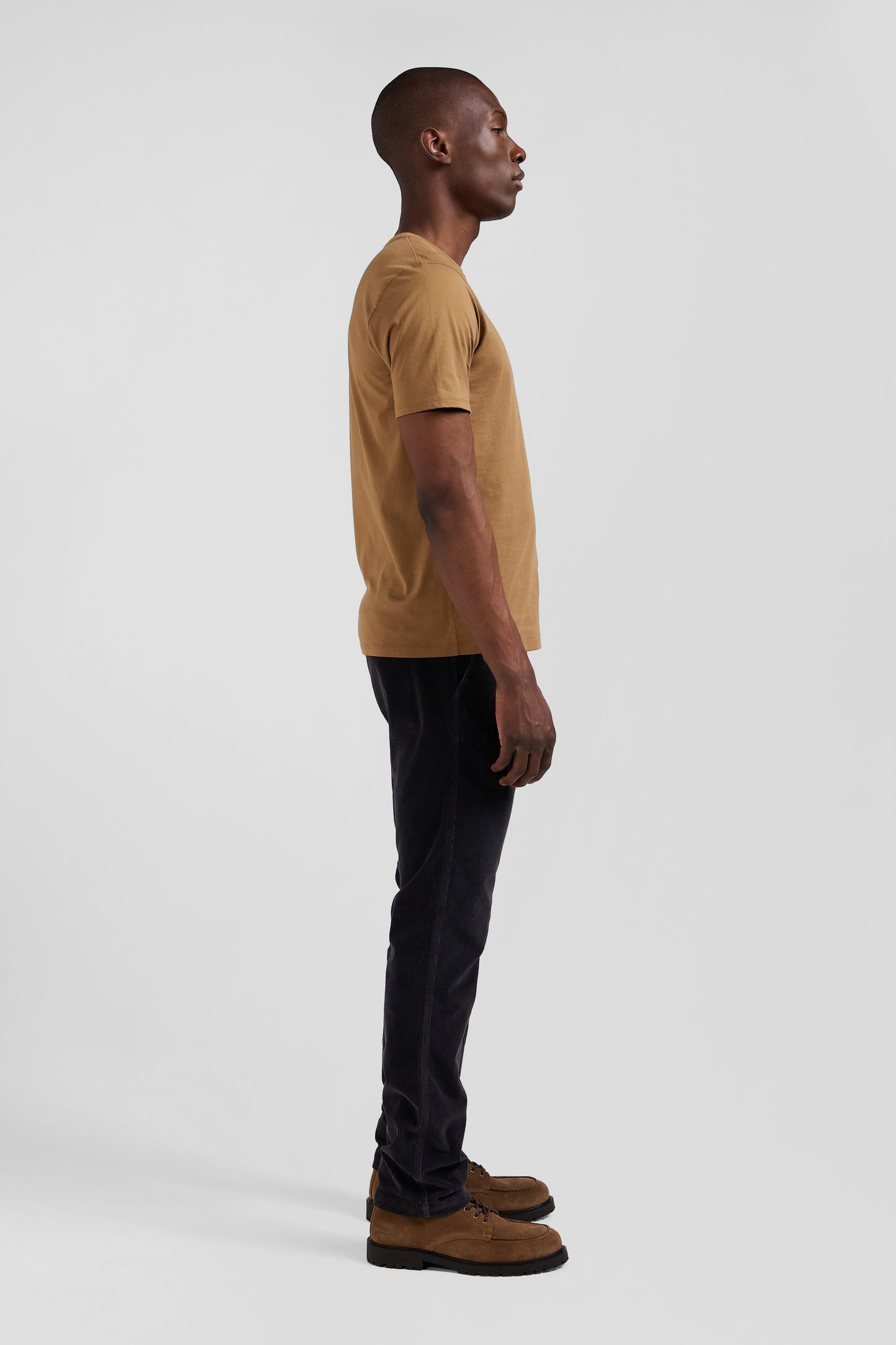 Short-sleeved T-shirt in plain hazelnut Pima cotton, regular fit