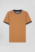 T-shirt manches courtes en coton camel coupe Slim bords-côtes Eden Park