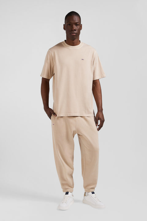 Oversize beige unisex short-sleeved T-shirt in overdyed cotton - Image 1