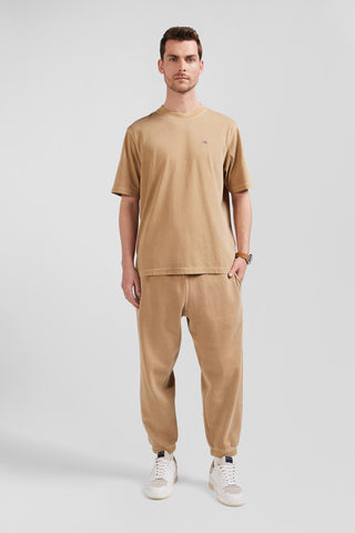 Unisex short-sleeved T-shirt in plain hazelnut overdyed cotton, Oversized cut