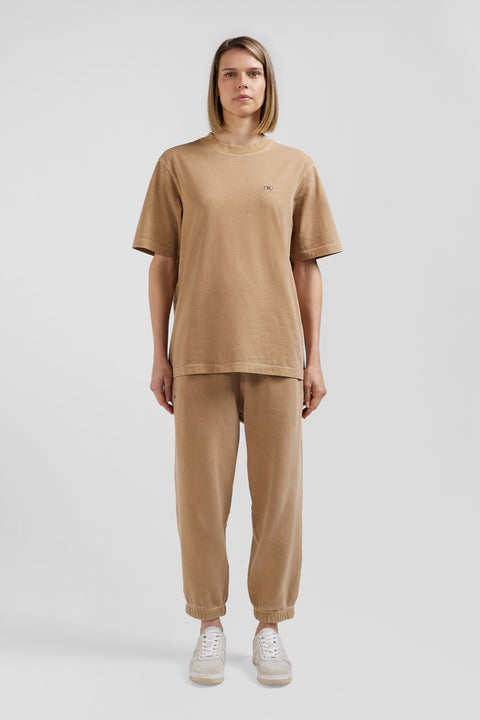 Unisex short-sleeved T-shirt in plain hazelnut overdyed cotton, Oversized cut - Image 2